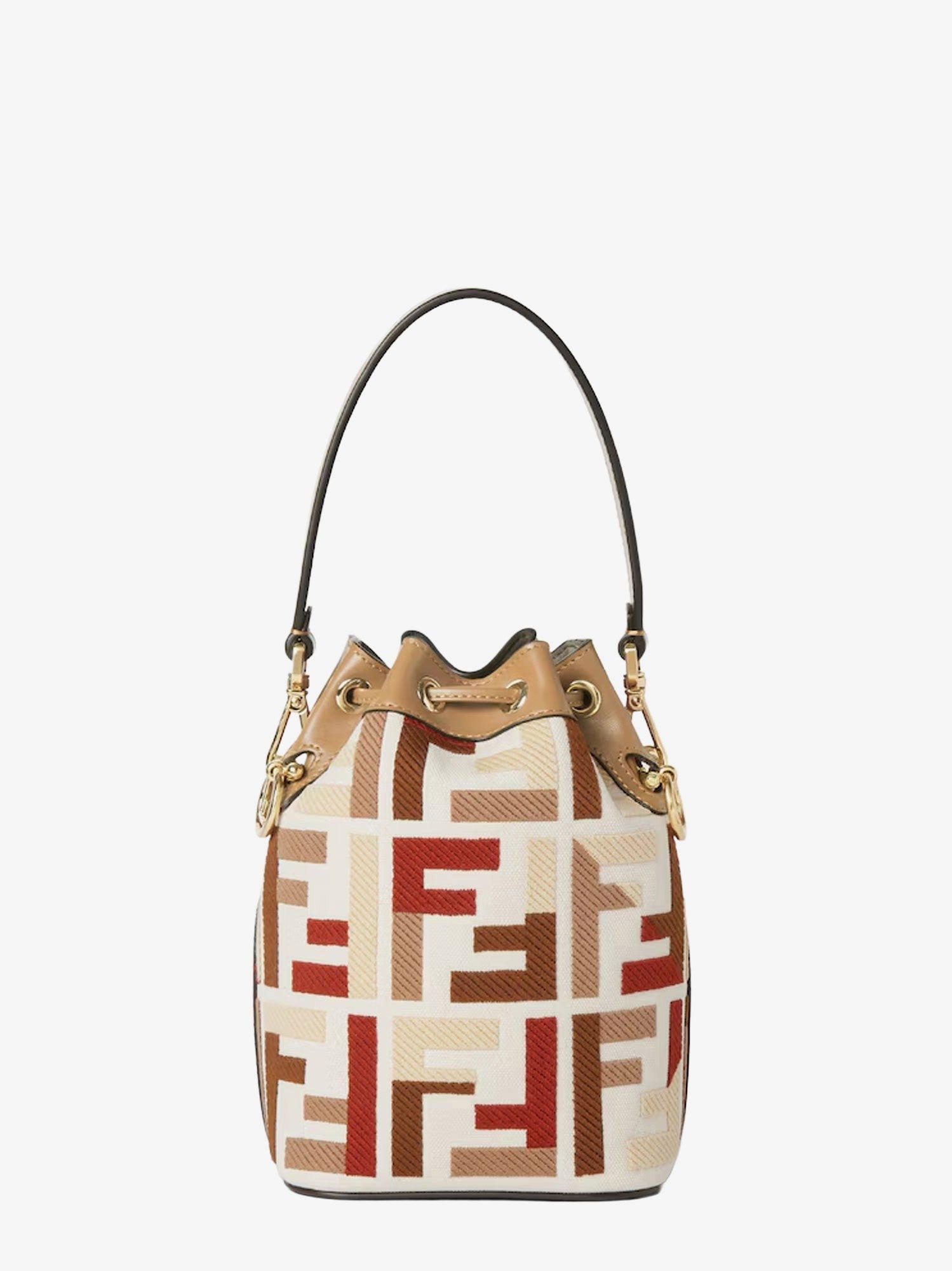 Mon Tresor FF jacquard fabric and leather bucket bag