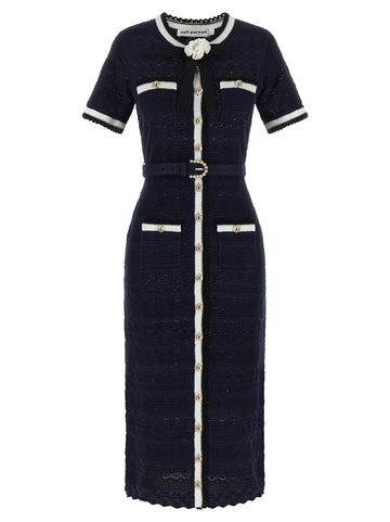 SELF PORTRAIT - 'Navy Pointelle Knit Midi' dress navy-pointelle-knit-midi-dress