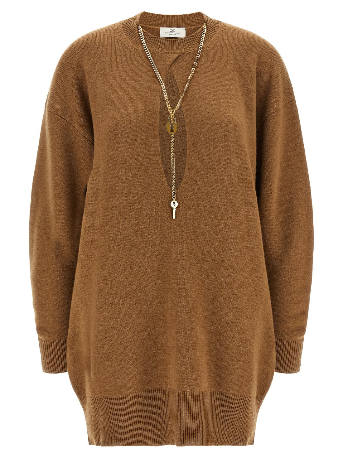 Elisabetta Franchi - Wool and Cashmere Necklace Dress Brown