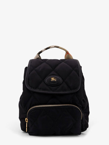 Nylon backpack with leather logo patch
