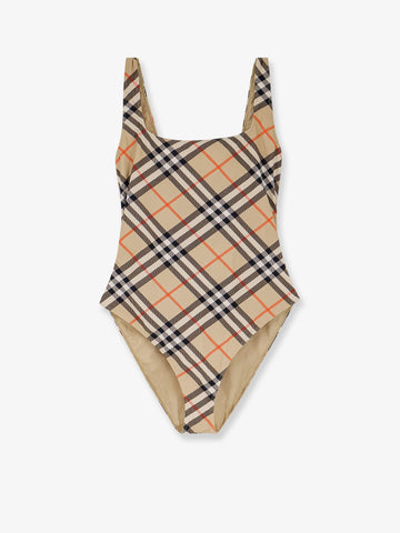 Nylon one-piece swimsuit with check print