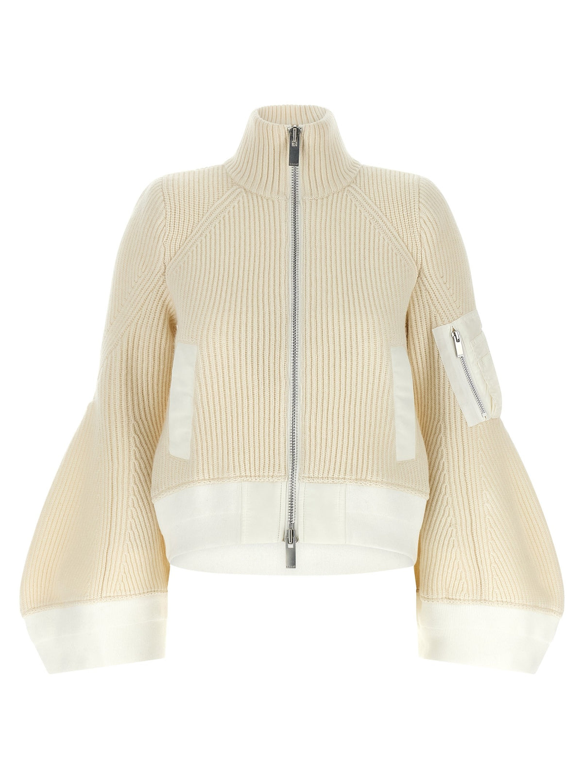 SACAI - 'Nylon Twill x Wool Knit' blouson White 2