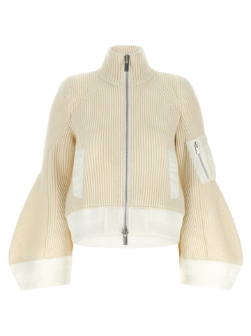 SACAI - 'Nylon Twill x Wool Knit' blouson White 2