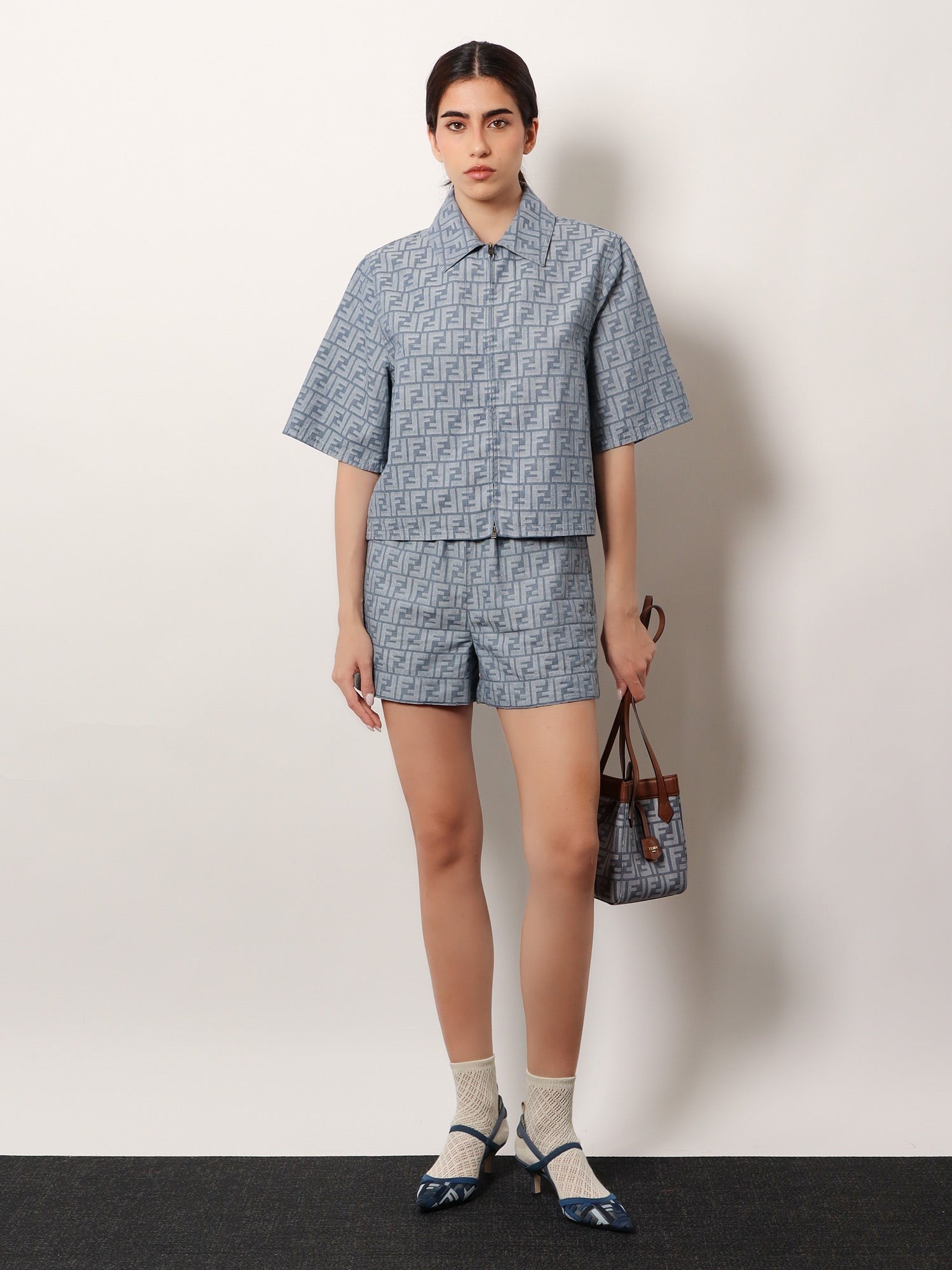 Fendi Origami mini FF Jacquard fabric and leather shoulder bag