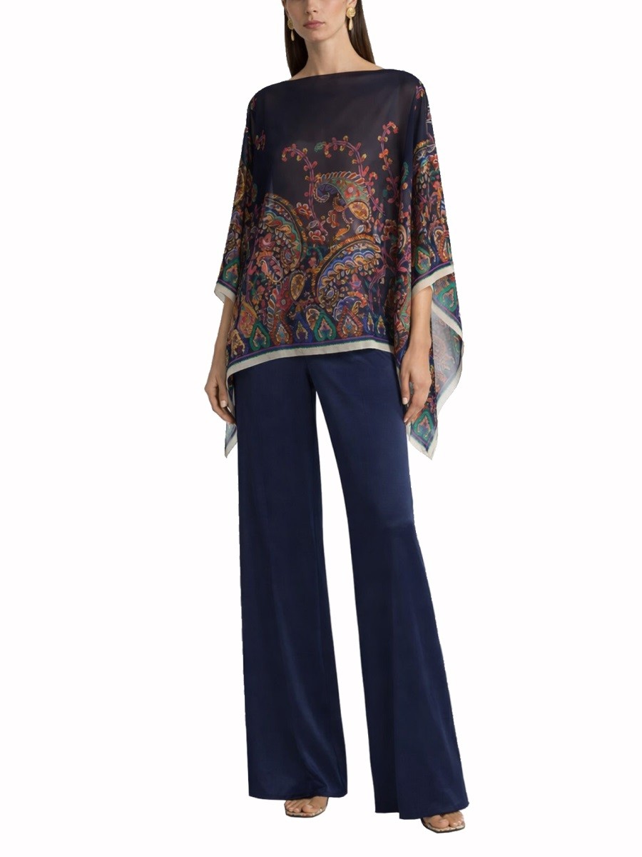 PAISLEY PRINT SILK PONCHO TOP