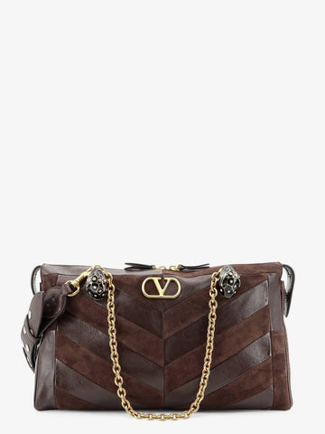 Valentino Garavani - Panthea suede and leather shoulder bag Ebonybrown UNI