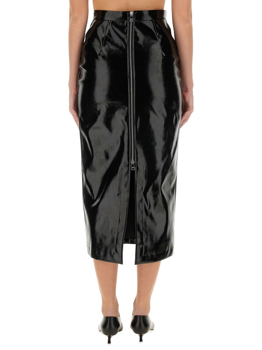 PATENT LEATHER MIDI SKIRT
