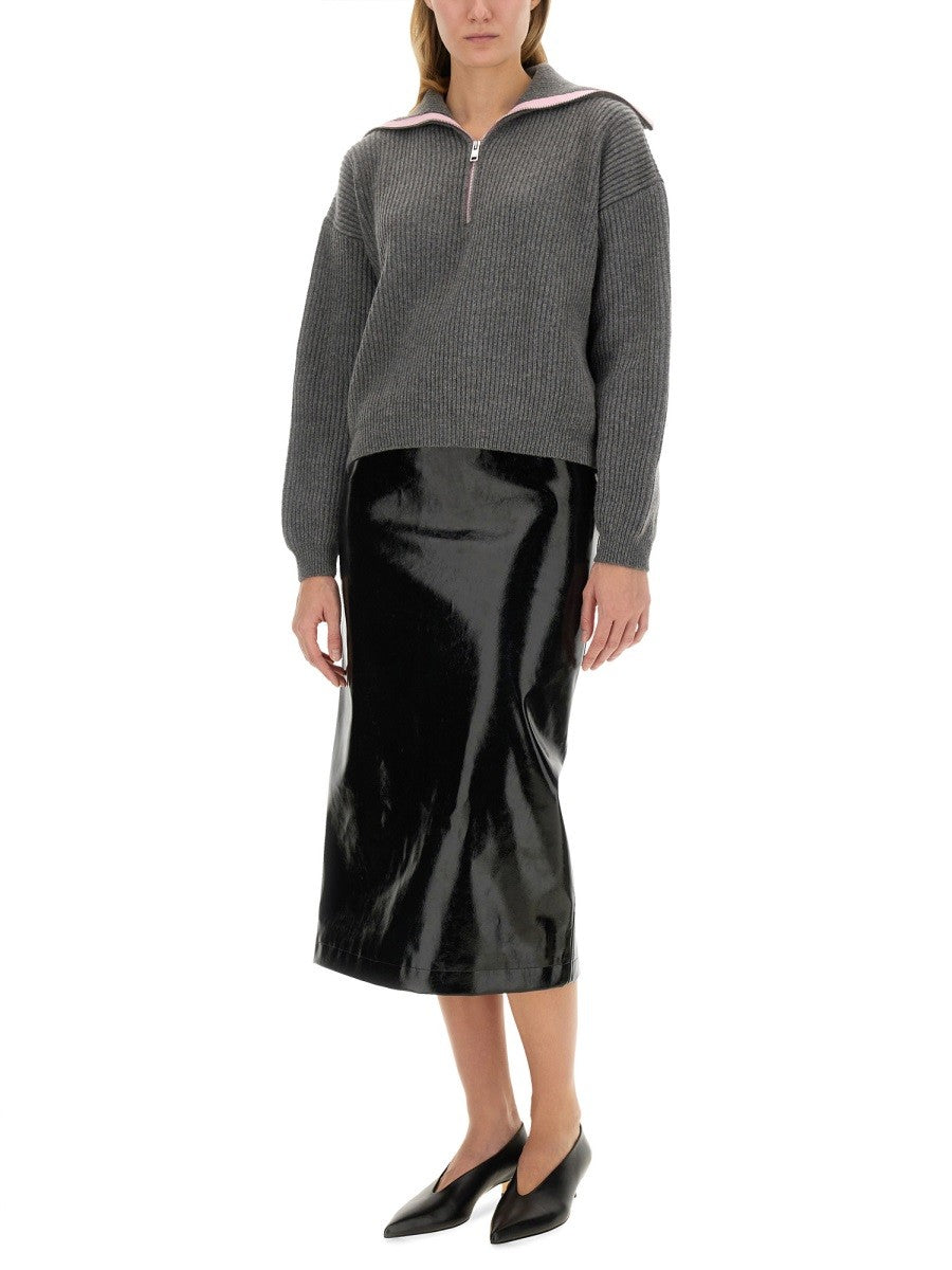 PATENT LEATHER MIDI SKIRT
