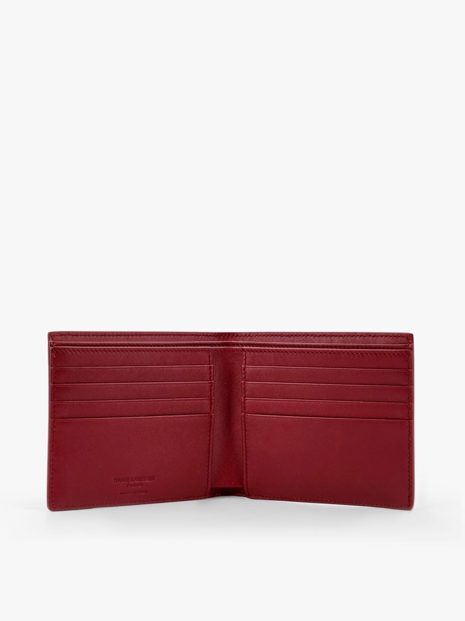 Patent leather wallet with engraved logo on the front