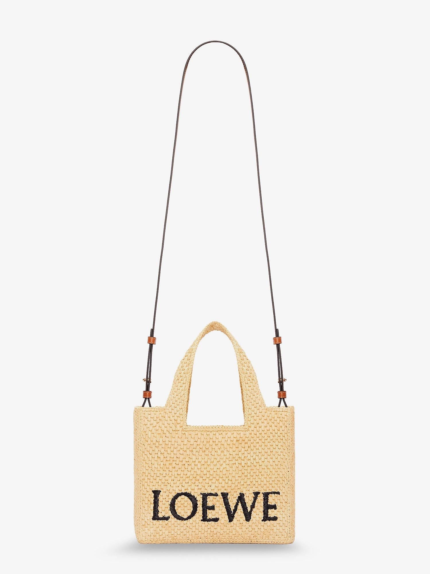 LOEWE - Paula's Ibiza -Small Loewe Font raffia handbag with embroidered logo on the front