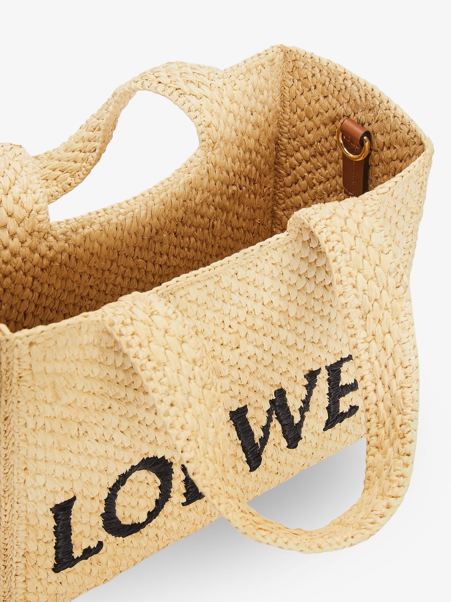 LOEWE - Paula's Ibiza -Small Loewe Font raffia handbag with embroidered logo on the front
