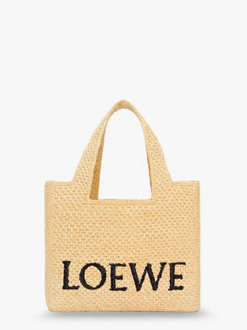 LOEWE - Paula's Ibiza -Small Loewe Font raffia handbag with embroidered logo on the front