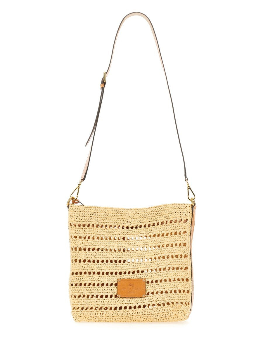 PERFORATED RAFFIA SHOULDER BAG
