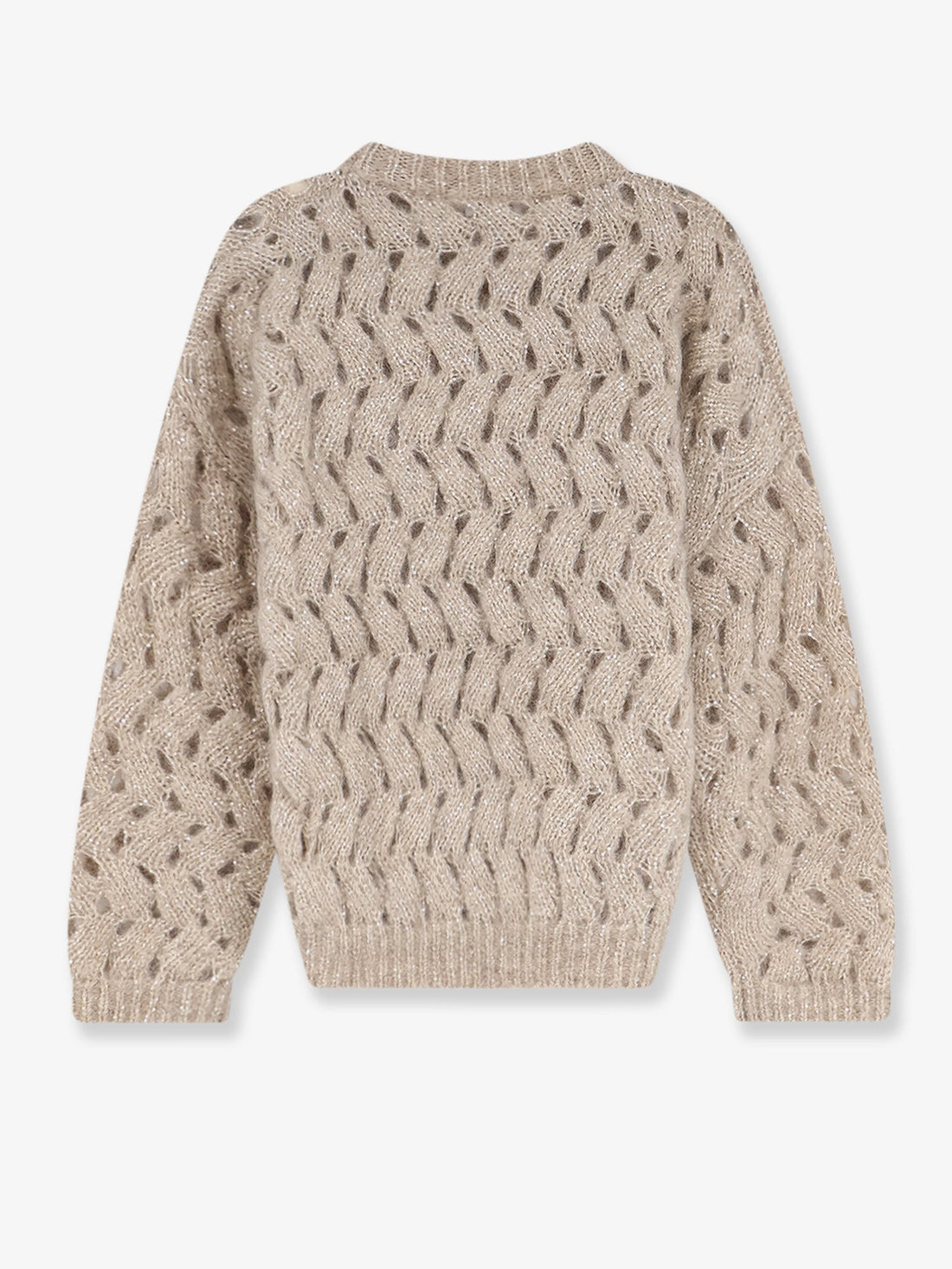 Brunello Cucinelli - Perforated sweater with micro sequins WARM BEIGE