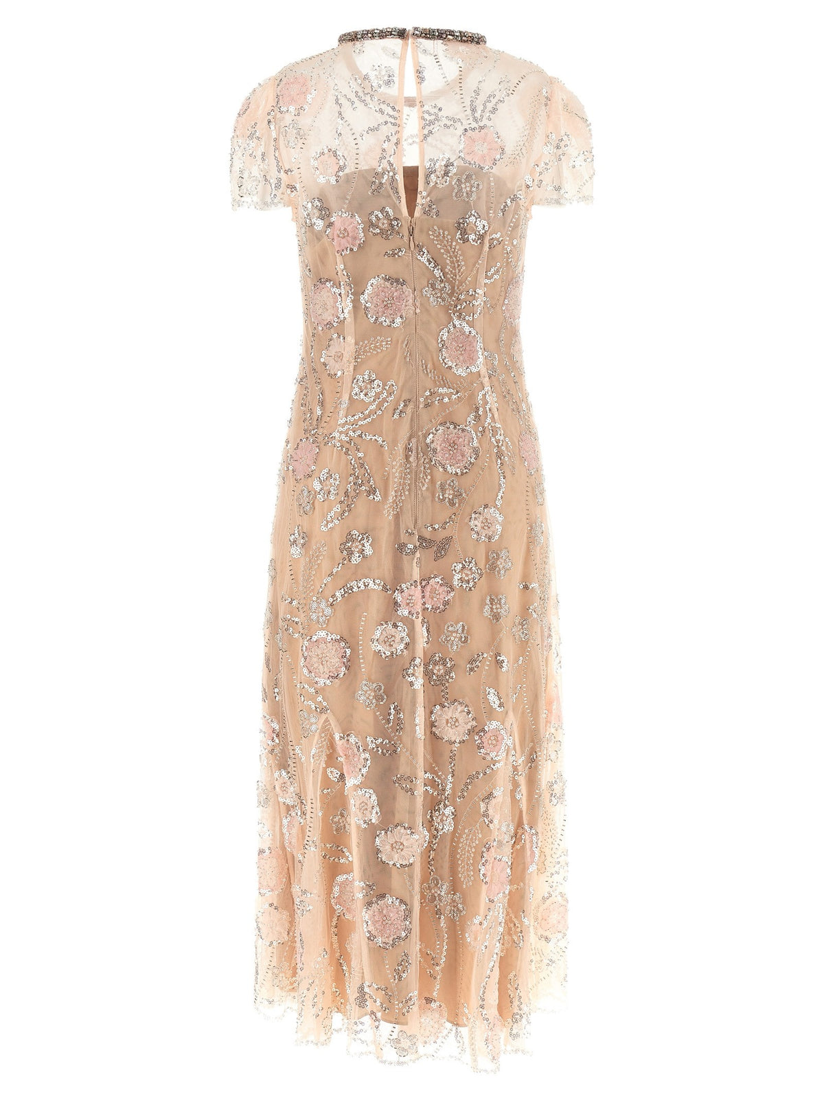 SELF-PORTRAIT - 'Pink Flower Sequin Embellished Midi' dress