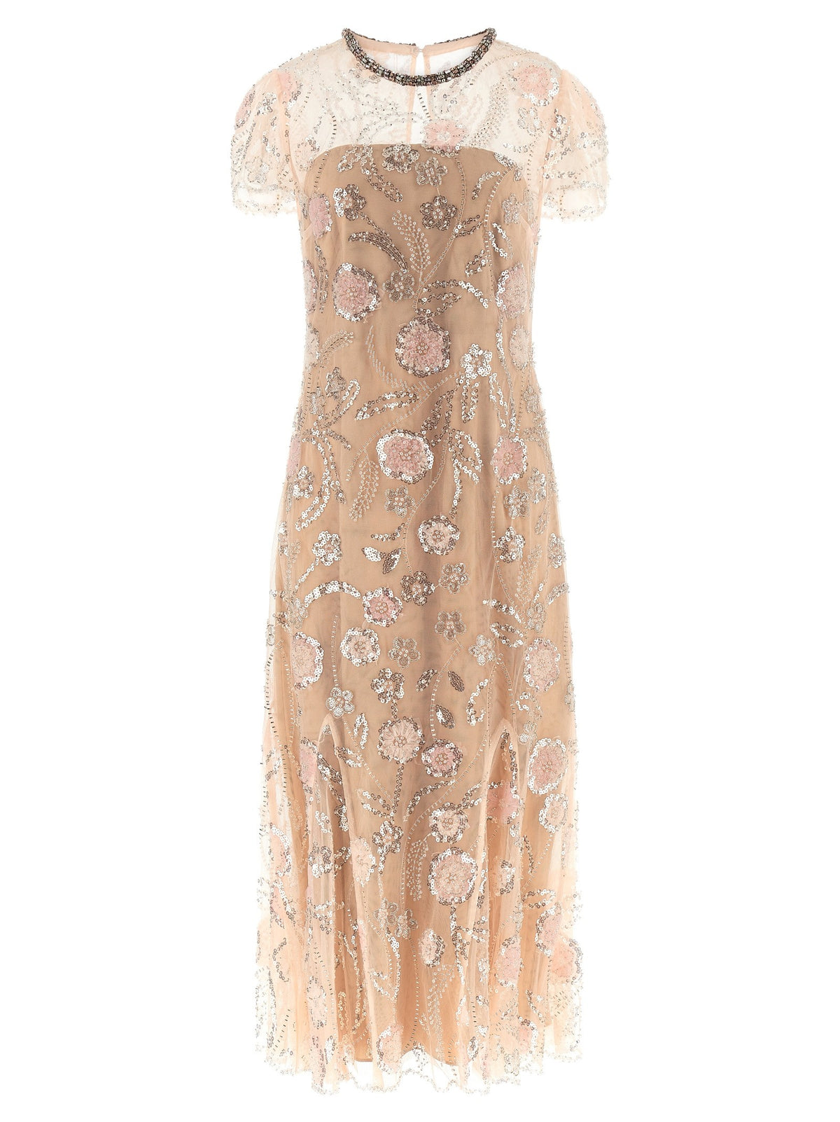 SELF-PORTRAIT - 'Pink Flower Sequin Embellished Midi' dress