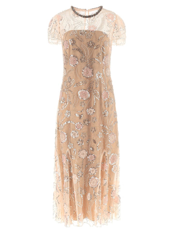 SELF-PORTRAIT - 'Pink Flower Sequin Embellished Midi' dress