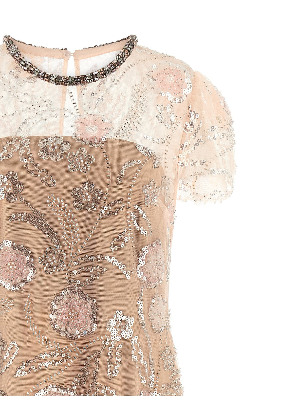 SELF-PORTRAIT - 'Pink Flower Sequin Embellished Midi' dress