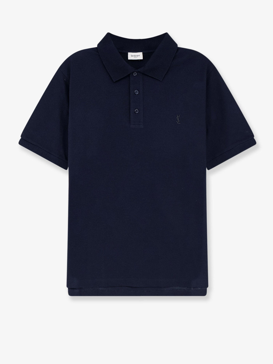 Saint Laurent - Piqué cotton polo shirt with Cassandre embroidery Navy