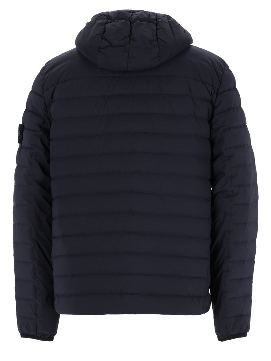 Stone Island - PIUMINO CON CAPPUCCIO CON FINITURA ANTIGOCCIA Blue
