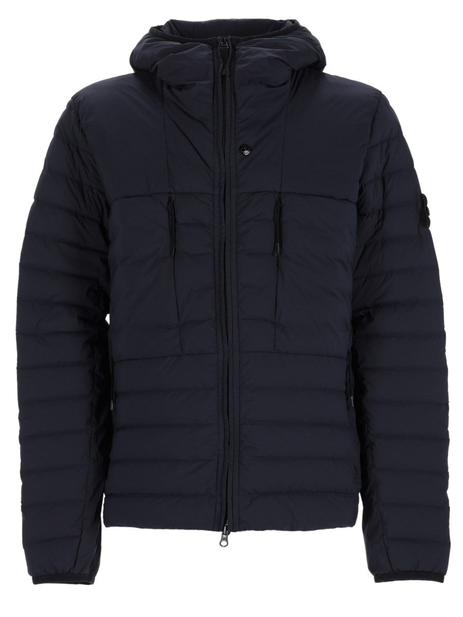 Stone Island - PIUMINO CON CAPPUCCIO CON FINITURA ANTIGOCCIA Blue