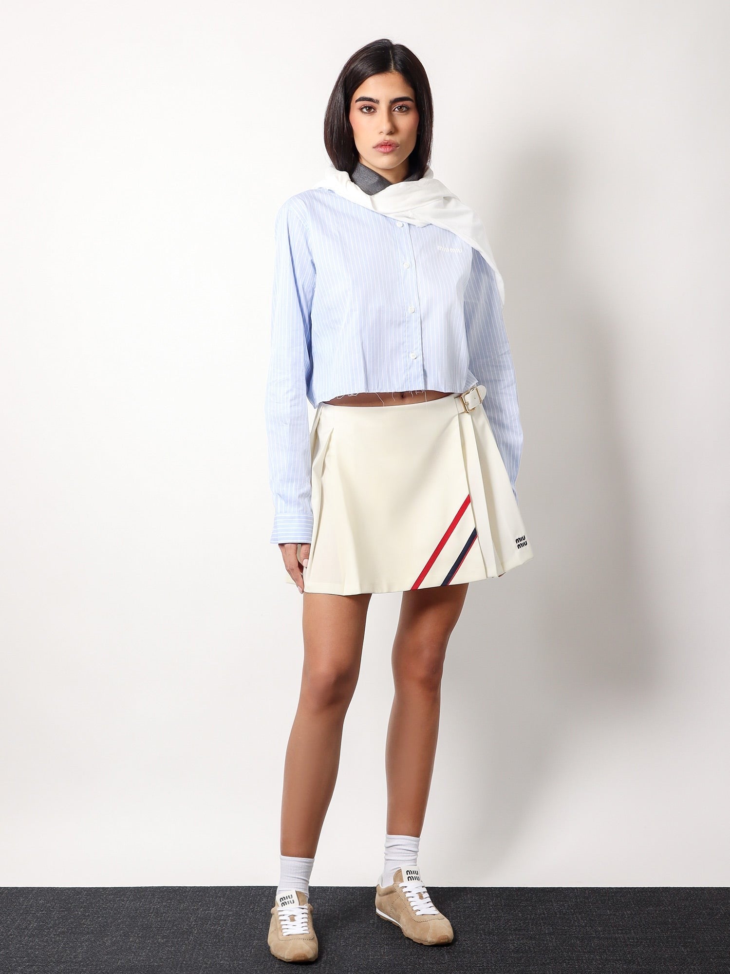 Plissé wool and mohair skirt