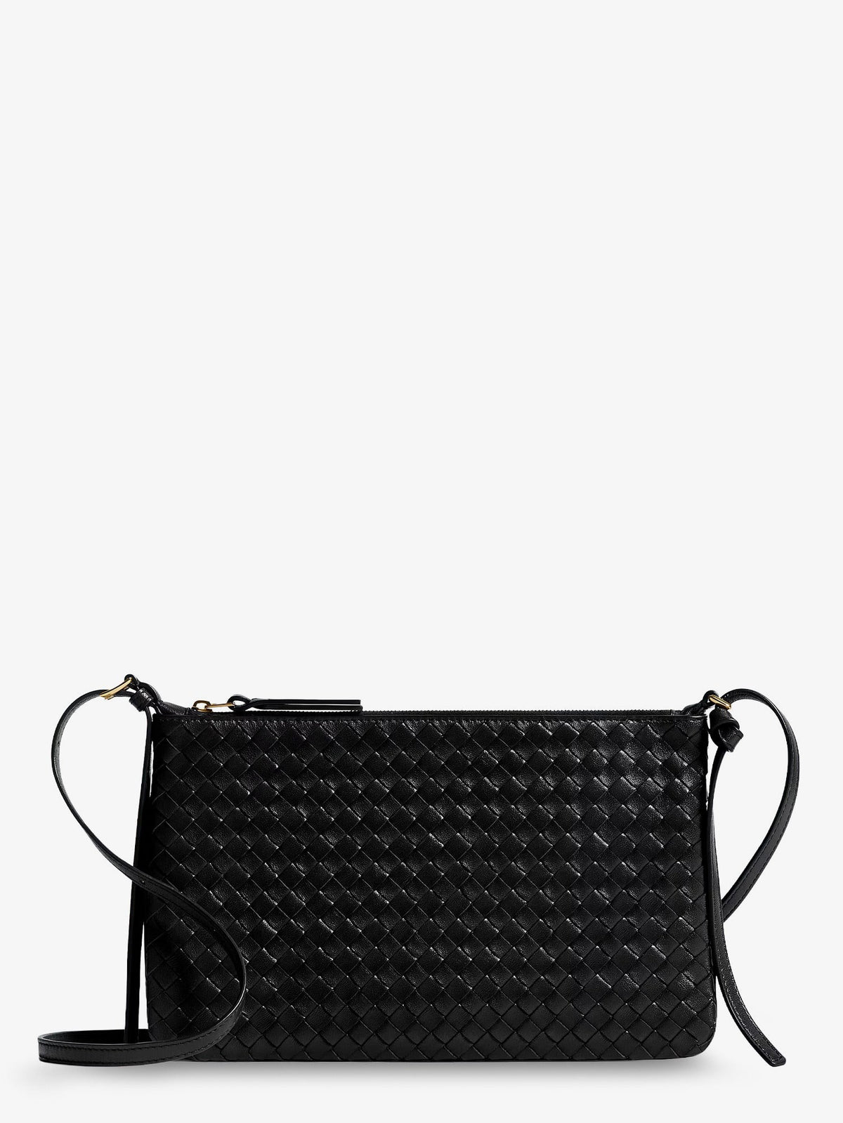 Bottega Veneta - Pochette Intrecciato Piccolo medium with shoulder strap BLACK-BRASS VIBRATO UNI