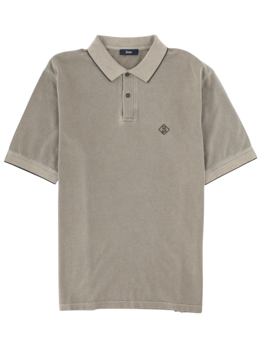 Klosmo Herno beige cotton polo shirt with short sleeves and embroidered logo on the chest