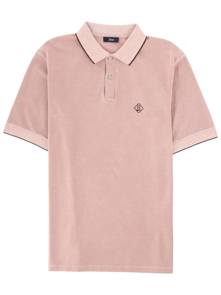 Klosmo Herno light pink cotton polo shirt with dark trim and embroidered logo on the chest