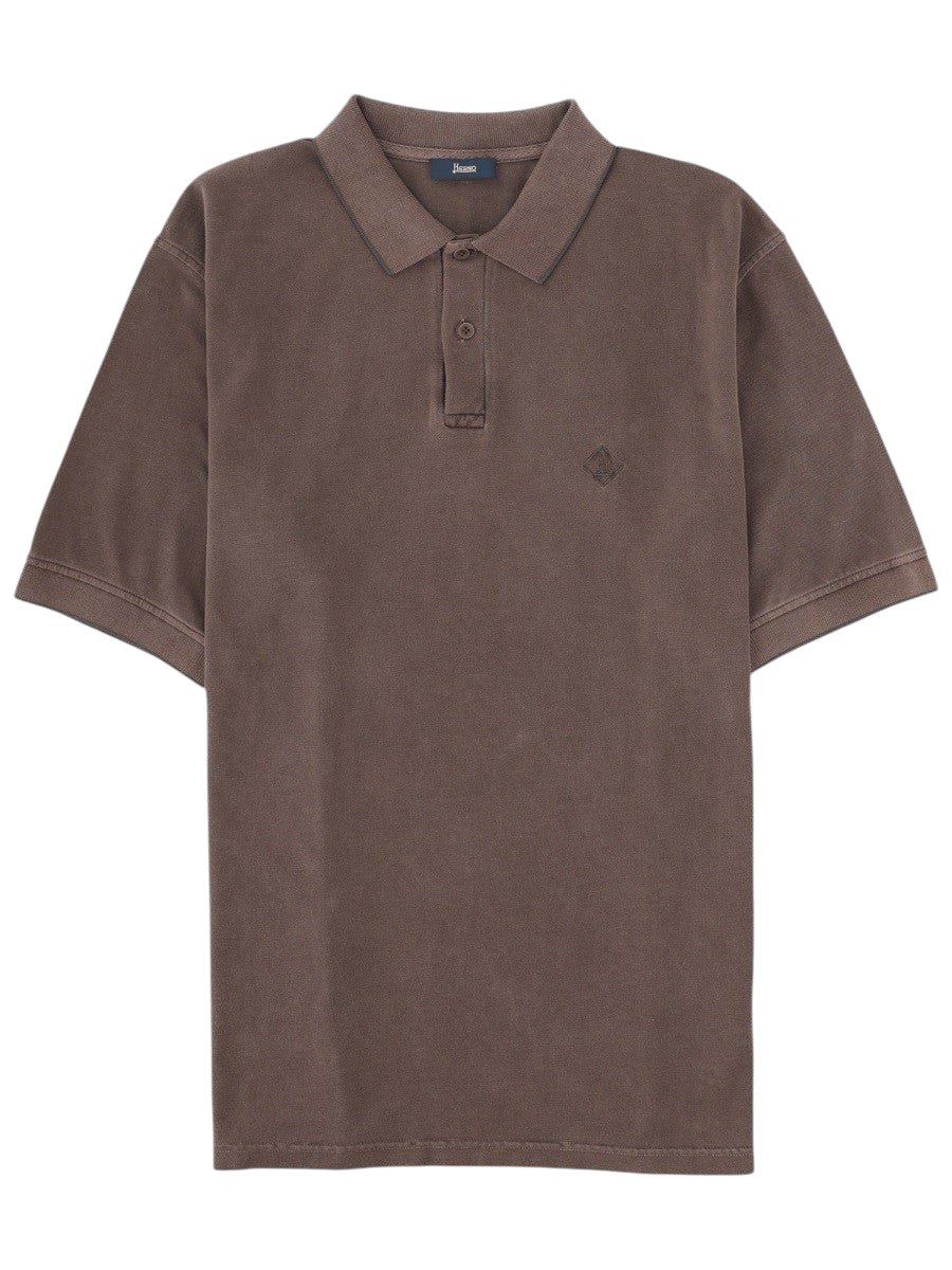 Klosmo Herno brown cotton polo shirt with a classic collar and subtle logo embroidery on the chest.