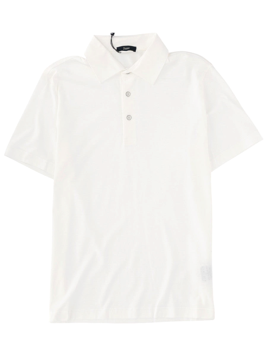 Klosmo Herno white short-sleeve polo shirt made from 100% cotton with a classic collar and three-button placket.