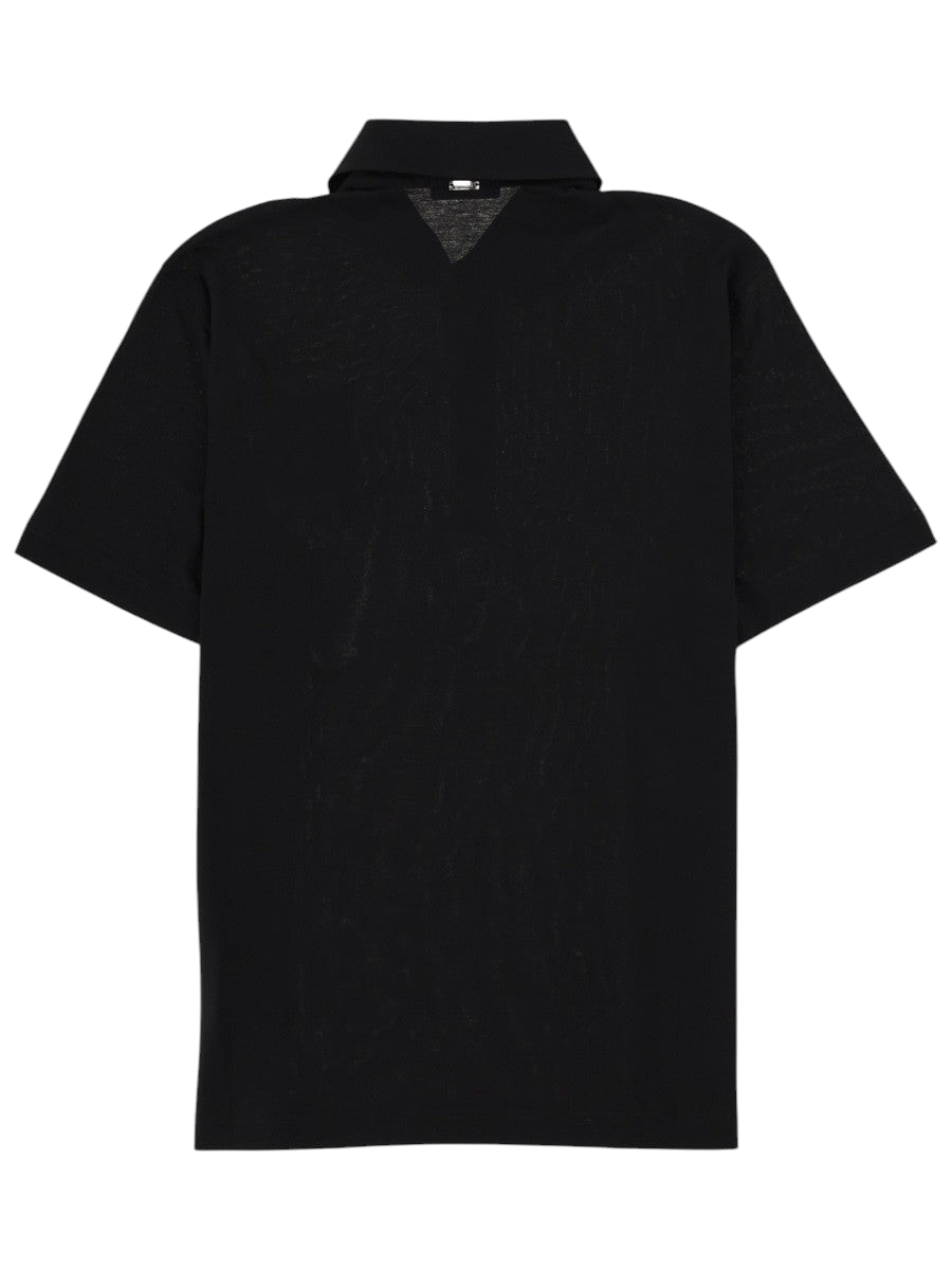 Klosmo Herno black short-sleeve polo shirt made from 100% cotton with a classic collar, back view.