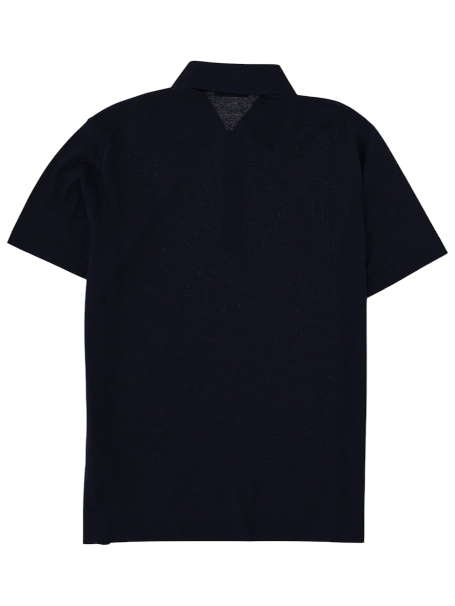 Klosmo Herno navy blue short-sleeve polo shirt made from 100% cotton with a classic collar and three-button placket.