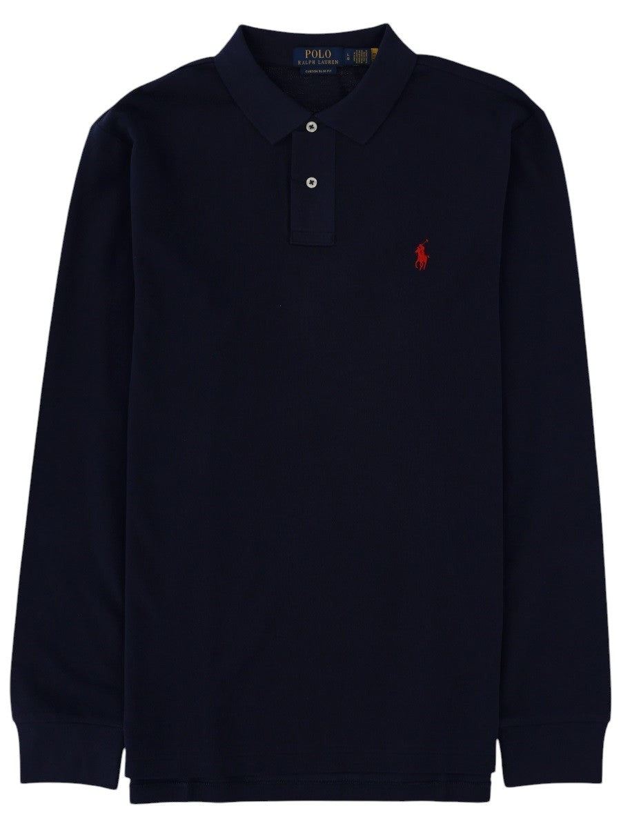 Polo Ralph Lauren - Long Sleeved Cotton Polo in Blue color with Red Logo