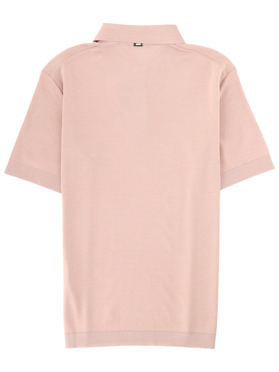 Klosmo Herno light pink short-sleeve polo shirt made from 100% cotton with a classic collar and button placket.