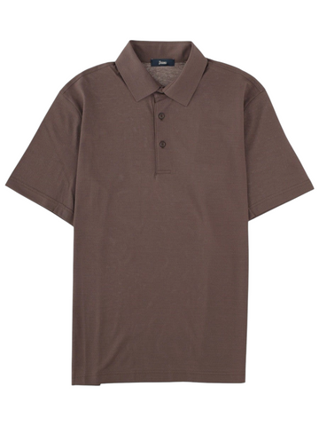 Klosmo Herno brown cotton polo shirt with a classic collar and three-button placket