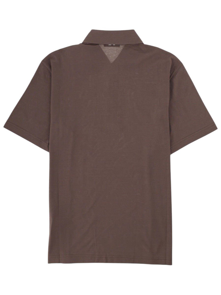 Klosmo Herno brown cotton polo shirt with a classic collar and three-button placket
