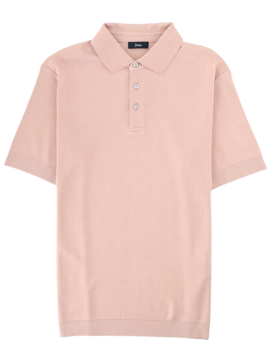 Klosmo Herno light pink short-sleeve polo shirt made from 100% cotton with a classic collar and button placket.
