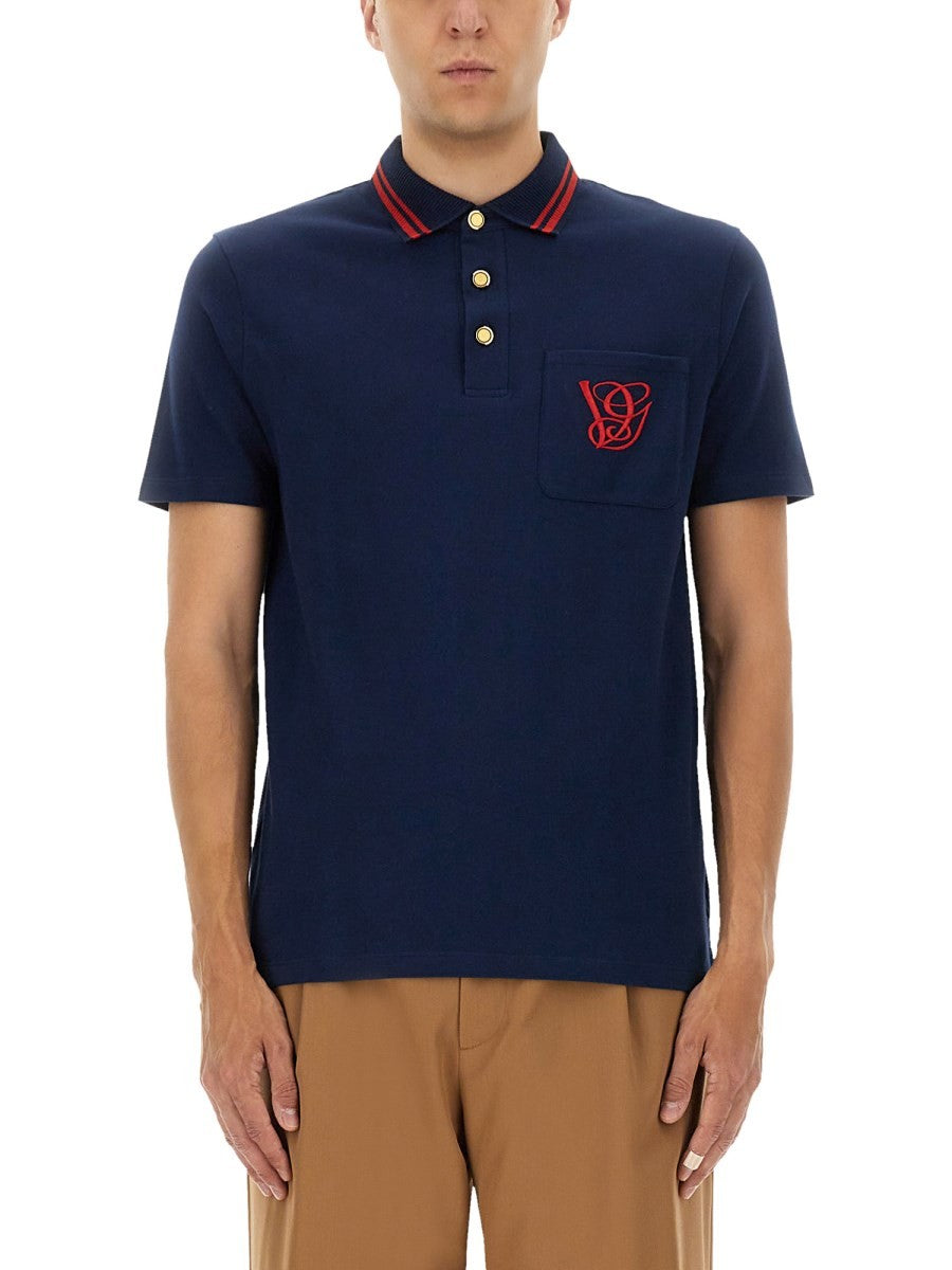 Valentino - POLO SHIRT WITH VG EMBROIDERY Blue