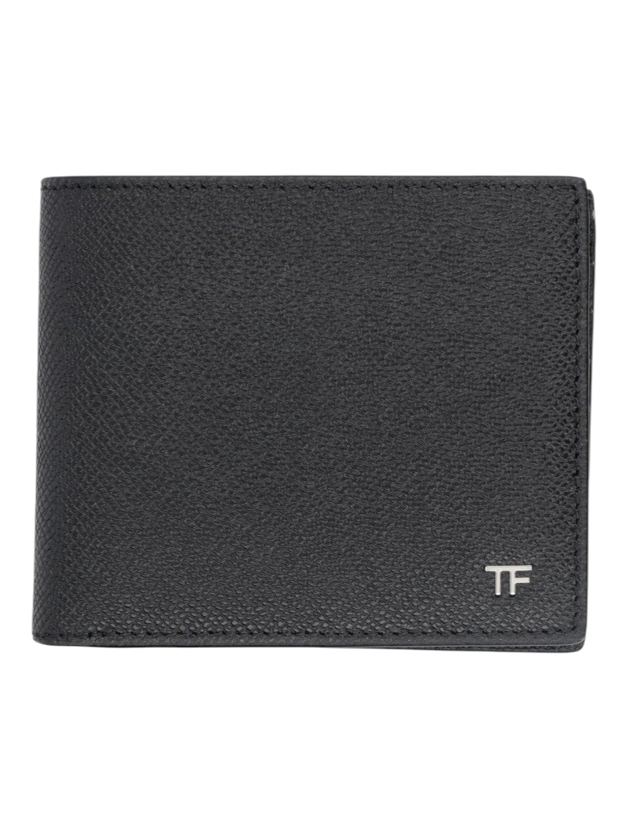Klosmo TOM FORD black calf leather bi-fold wallet with silver TF logo hardware