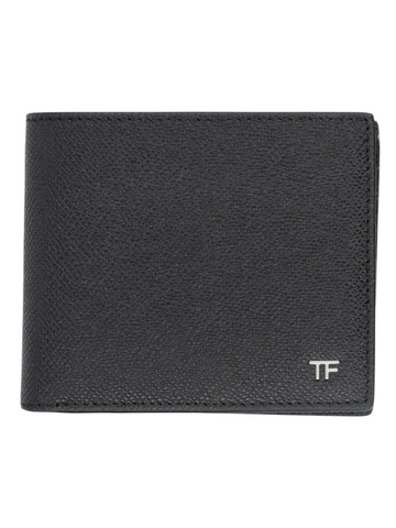 Klosmo TOM FORD black calf leather bi-fold wallet with silver TF logo hardware