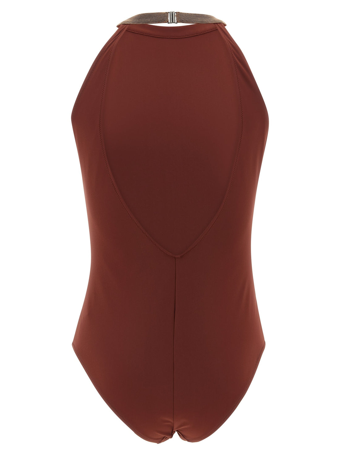 Brunello Cucinelli - 'Precious Collar' one-piece swimsuit Bordeaux