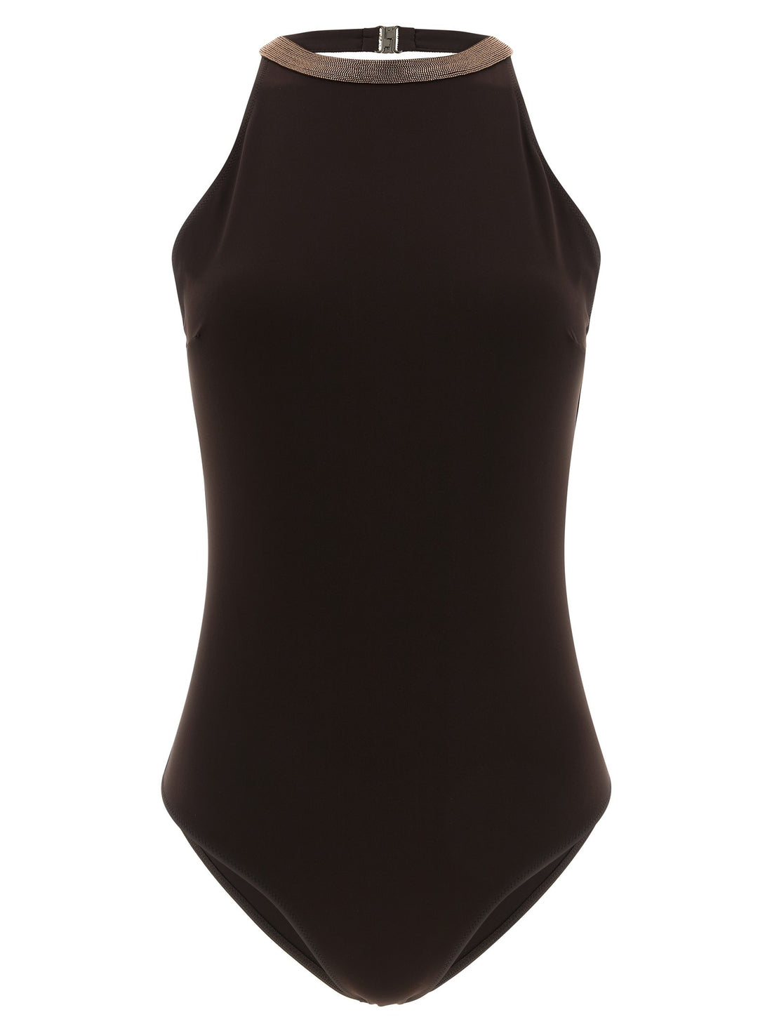 Brunello Cucinelli - 'Precious Collar' one-piece swimsuit Brown