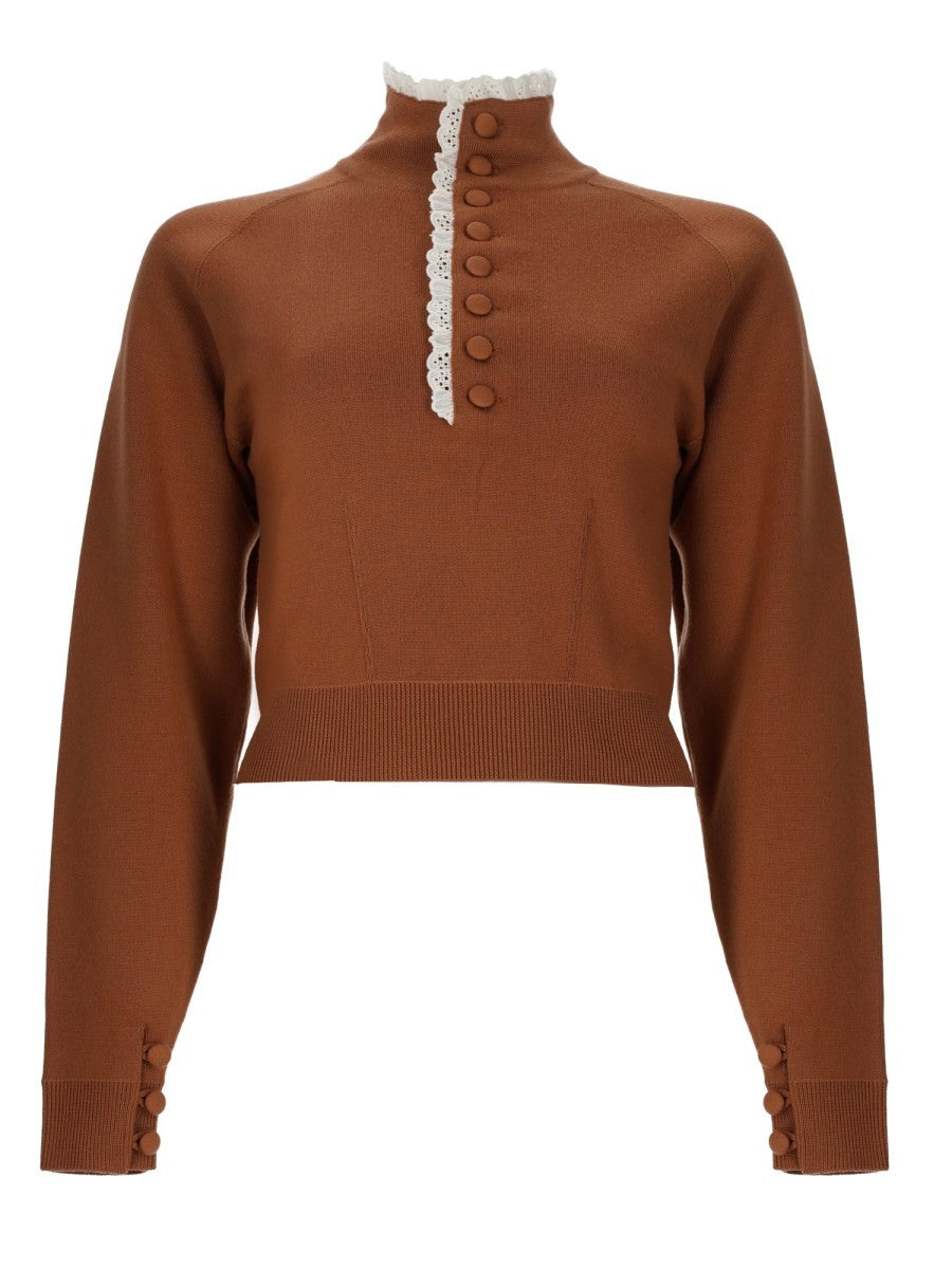 CHLOÉ - PULLOVER A COLLO ALTO IN MAGLIA DI LANA E PIZZO pullover-a-collo-alto-in-maglia-di-lana-e-pizzo_ce676081-6b23-450f-bdda-31bacdee70a7