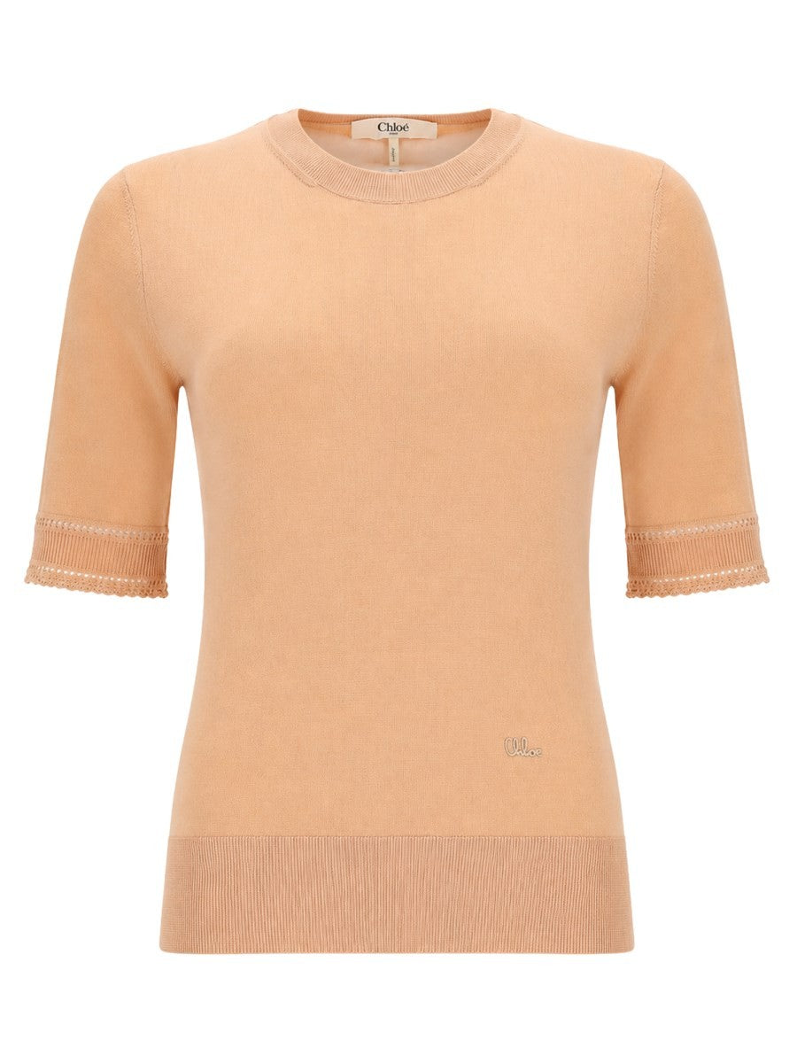 CHLOÉ - PULLOVER A MANICHE CORTE IN MAGLIA DI LANA