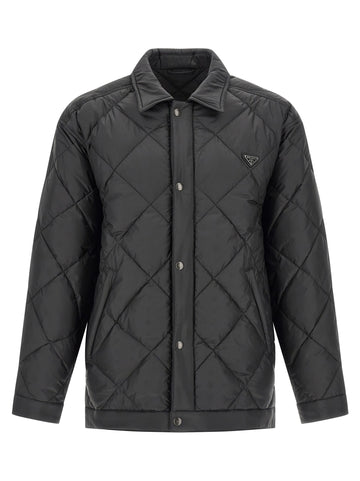 PRADA - Quilted down jacket with logo Black