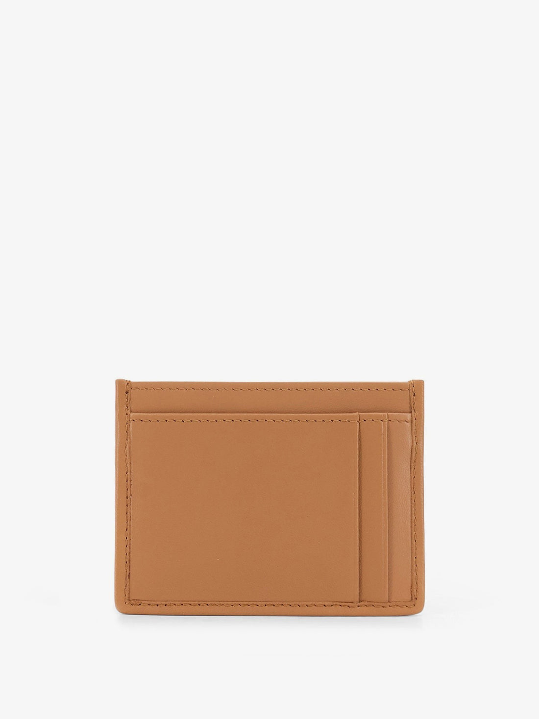 Quilted leather card holder with metal lettering logo