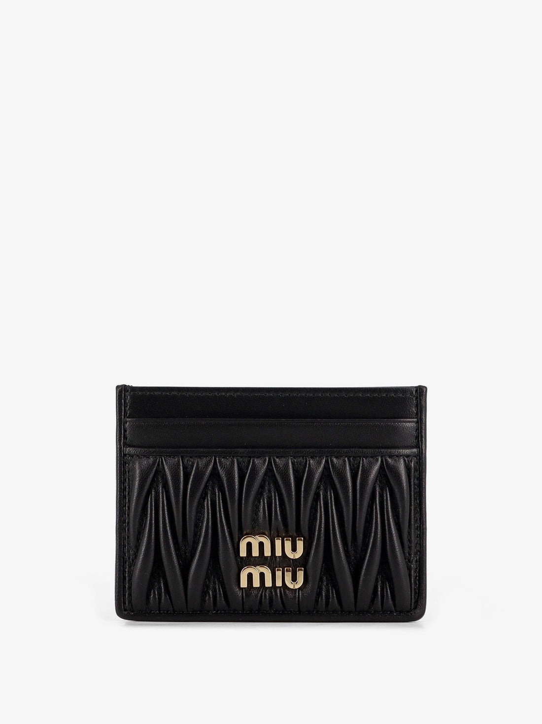 Miu Miu Quilted leather card holder with metal lettering logo