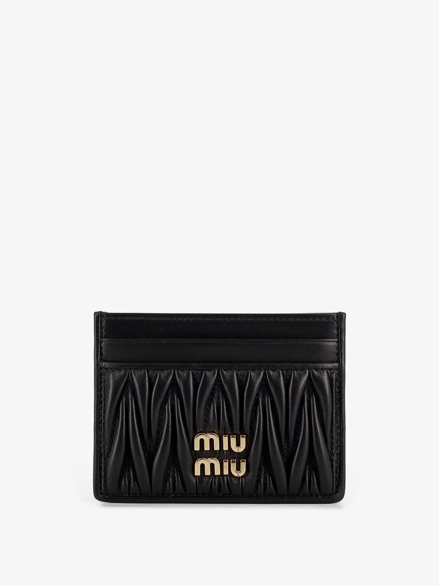 Miu Miu Quilted leather card holder with metal lettering logo