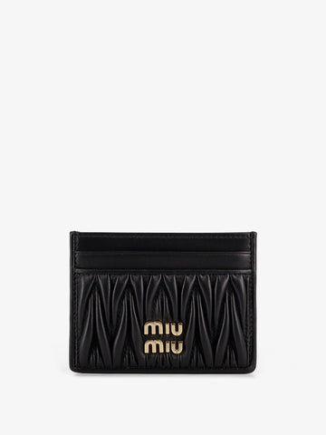 Miu Miu Quilted leather card holder with metal lettering logo